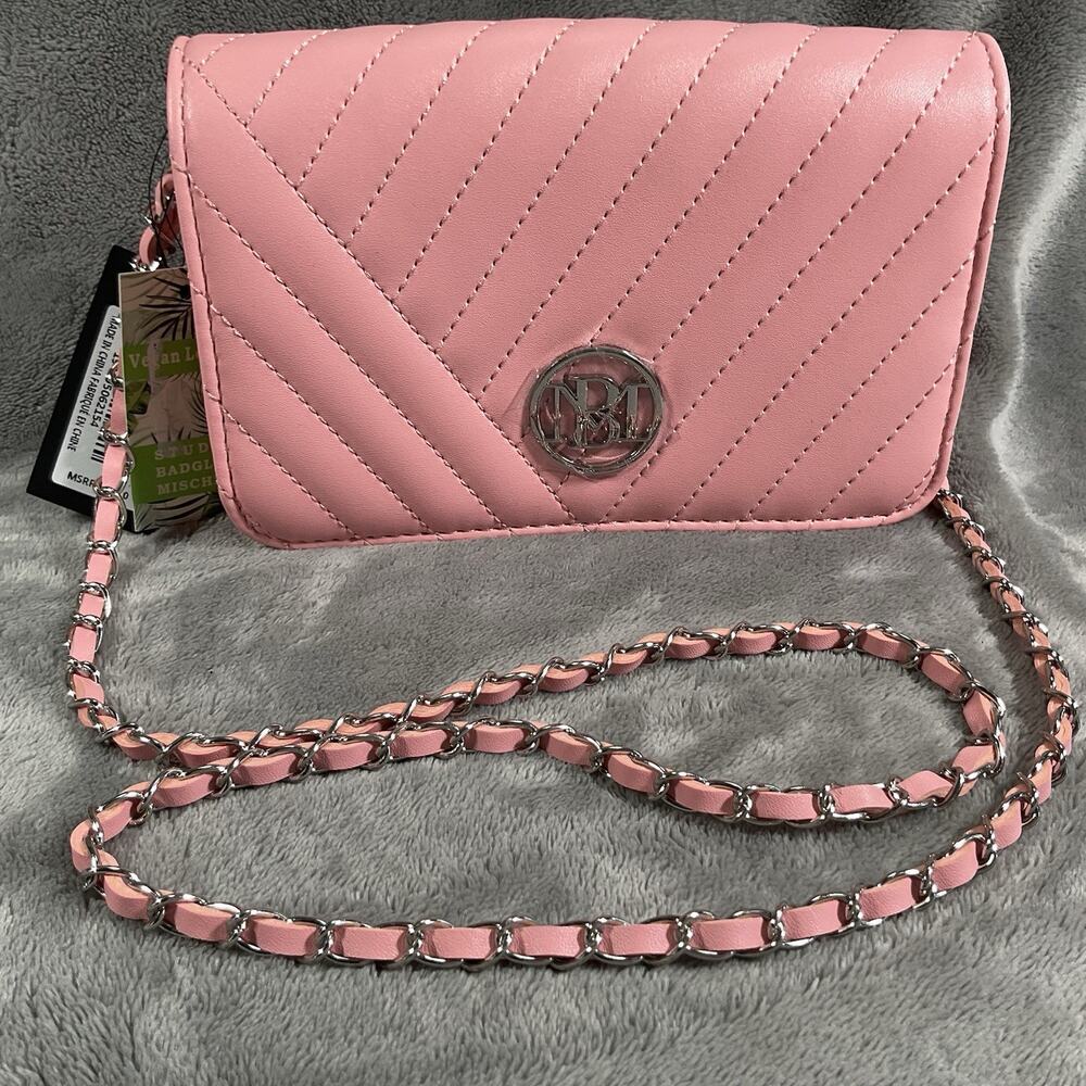 Studio Badgley Mischka Pink Quilted Mini Crossbody Chain Strap Purse NWT